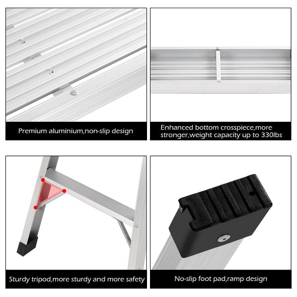 Heavy duty aluminum folding step ladder with non-slip design, sturdy tripod, and 330lbs capacity for safe tasks.