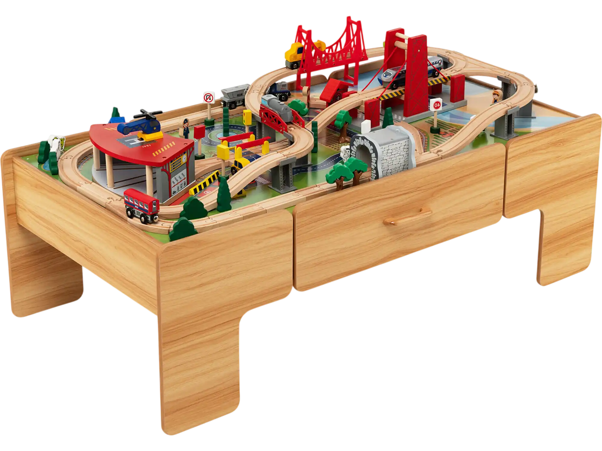 Costway 100-Piece Double-Sided Wooden Train Set Table w/ Storage Drawer Kids 3+ 16230798 New