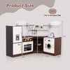Toddler kitchen playset dimensions showing ice maker, microwave, sink, and washing machine for kids aged 3+.