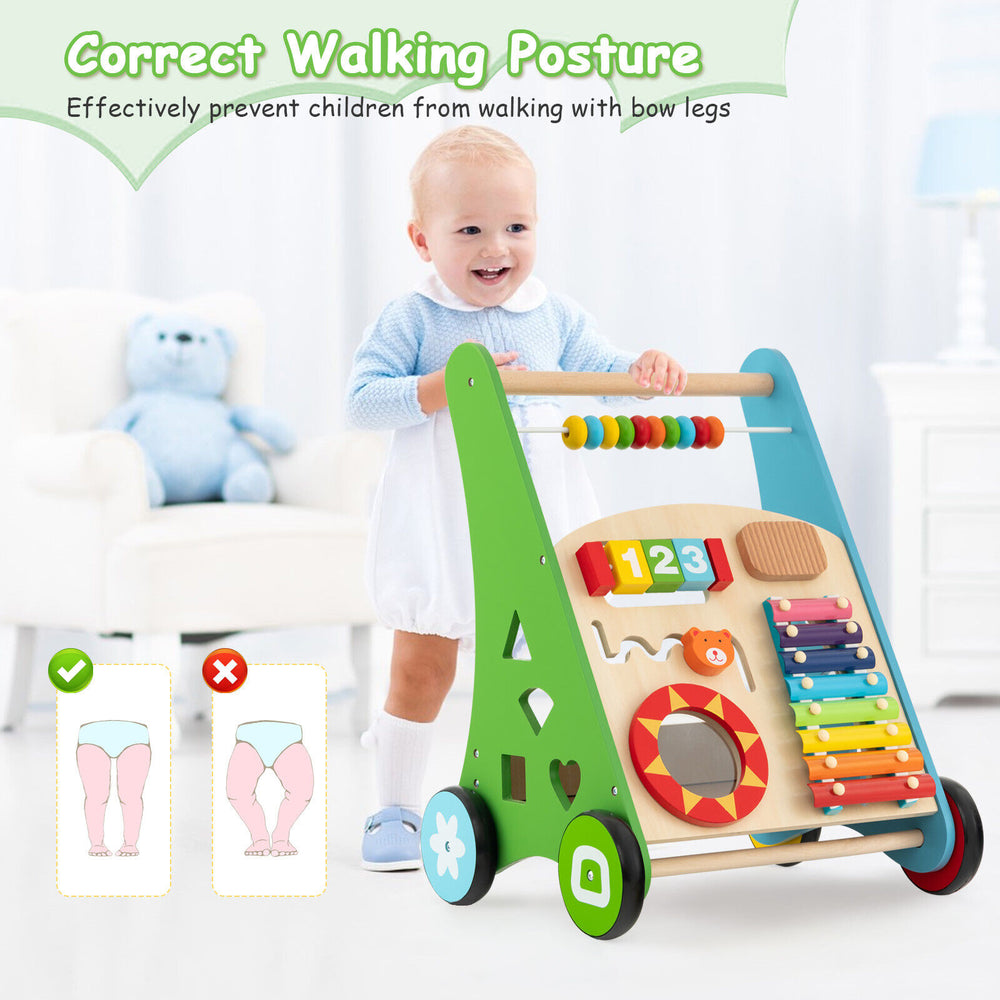 Toddler push walker activity center toy with ergonomic design, smooth handle, and colorful games for fun and.