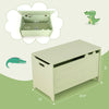 Wooden kids toy box in crocodile shape, green color, featuring safety hinge and handles for easy movement and storage.