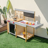 Outdoor kid's mud kitchen set with detachable water box, featuring a movable countertop and large stovetop for creative.