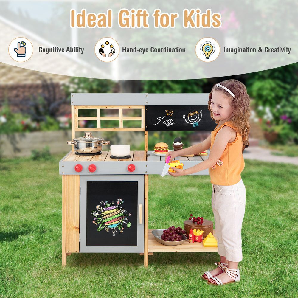Outdoor kid's mud kitchen set with removable water box, perfect for imaginative play and safe for toddlers over 3.