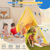 Kids play tent with solid wood frame in yellow, perfect for indoor and outdoor fun in nurseries, backyards, or gardens.