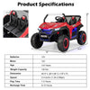 Red 12V kids ride-on UTV with two seats, safety belts, and adjustable speed options for outdoor fun.