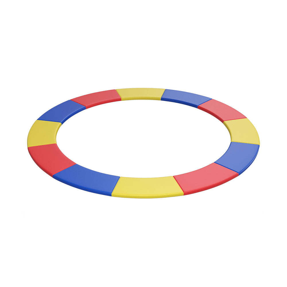 Multicolor 8 feet trampoline spring safety cover with thick EPE foam, tear-resistant, waterproof, and easy to attach.
