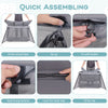 Quick assembling steps for the 2-in-1 Portable Baby Playpen with safety enclosure and padded mattress in dark gray.