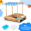 Kids wooden sandbox with striped canopy, solid cedar wood, includes plastic bins for sand and water play, perfect for.