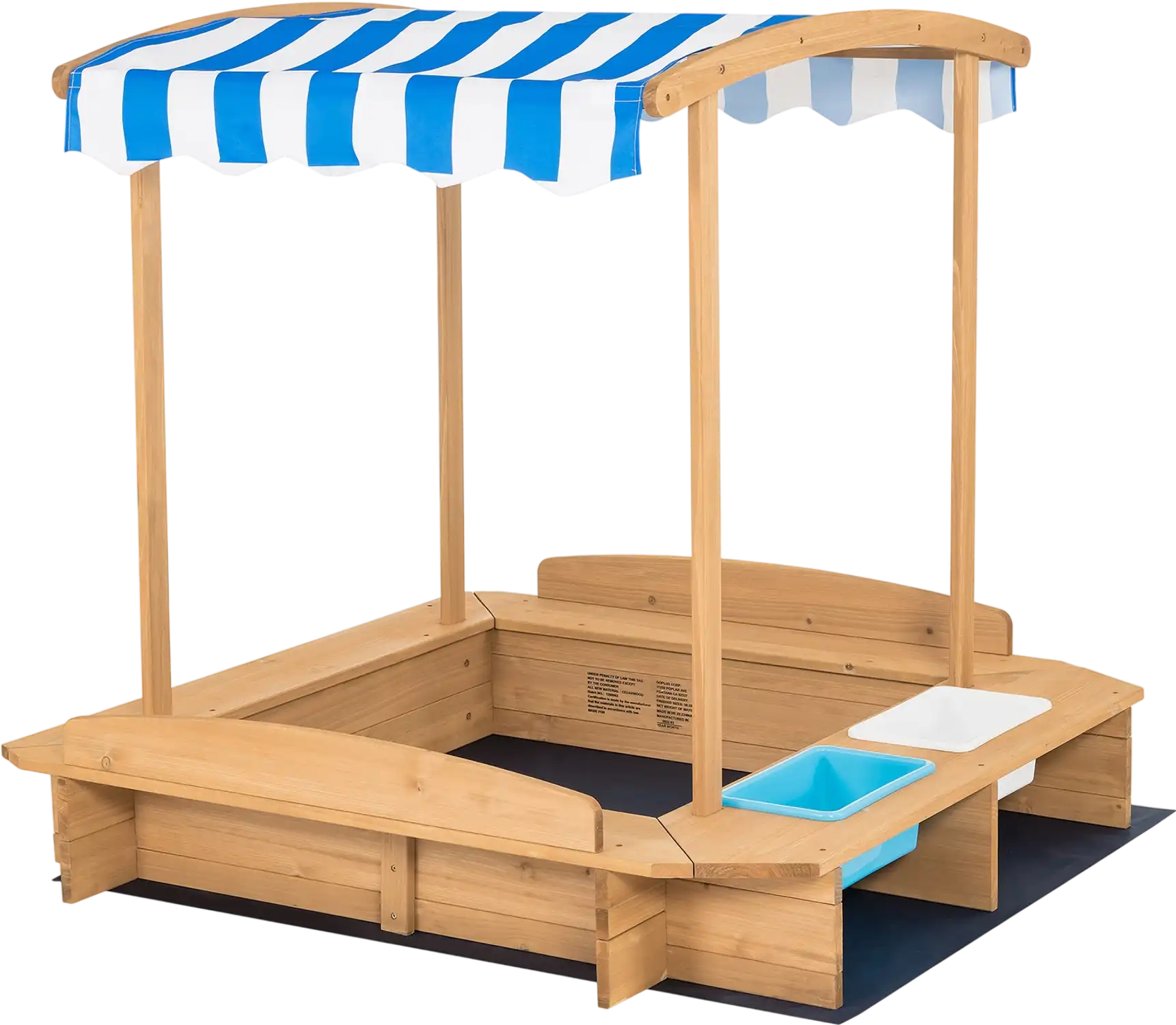 Costway Kids Wooden Sandbox Striped Canopy 90532786 New