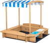Kids Wooden Sandbox with Striped Canopy