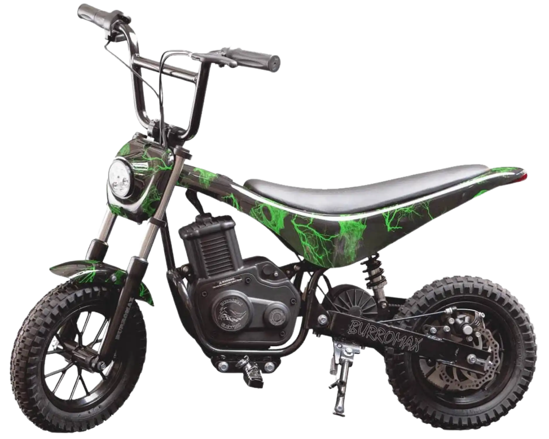 Burromax TT350R 24V 350W Kids Off Road Electric Ride On Mini Pocket Dirt Bike Green Skull New