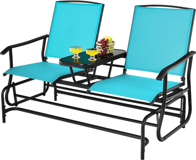 Costway 2-Person Double Rocking Loveseat w/ Mesh Fabric & Center Tempered Glass Table 10985624 New