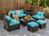 8 Pieces Patio Space-Saving Rattan Furniture Set with Storage Box and Waterproof Cover-Turquoise - Gallery View 1 of 11