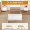Twin size bed frame with storage headboard, USB ports, and adjustable LED lights, designed for easy mattress placement.