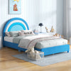 Twin Bed Frame with Height-Adjustable Headboard and Sturdy Wooden Slats-Blue - Gallery View 1 of 9