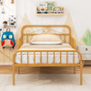 Twin size gold bed frame with headboard and safety side guardrails, featuring a slatted platform and under-bed storage.