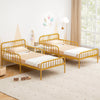 Twin size bed frame in gold with headboard and safety side guardrails, perfect for children's rooms or guest spaces.