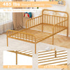 Twin size gold bed frame with headboard, safety side guardrails, and 485 lbs capacity, perfect for stylish bedroom.
