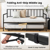 Twin size daybed frame with trundle, featuring a folding anti-skip middle leg for enhanced stability and support.