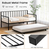 Twin size daybed and trundle frame set in black with sturdy metal slats, ideal for living room or guest room use.