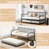 Twin size daybed and trundle frame set in black, featuring lockable casters and a modern design for versatile use.