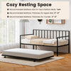 Twin size daybed and trundle frame in black, featuring sturdy metal slats and lockable casters for easy use.