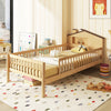 Twin Size Kids Montessori Bed with House-Shaped Headboard and Built-in Storage Shelf-Natural - Gallery View 1 of 13