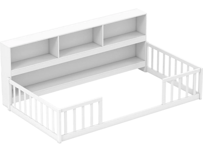 Costway Twin Montessori Floor Bed with Bookcase 537821649 New