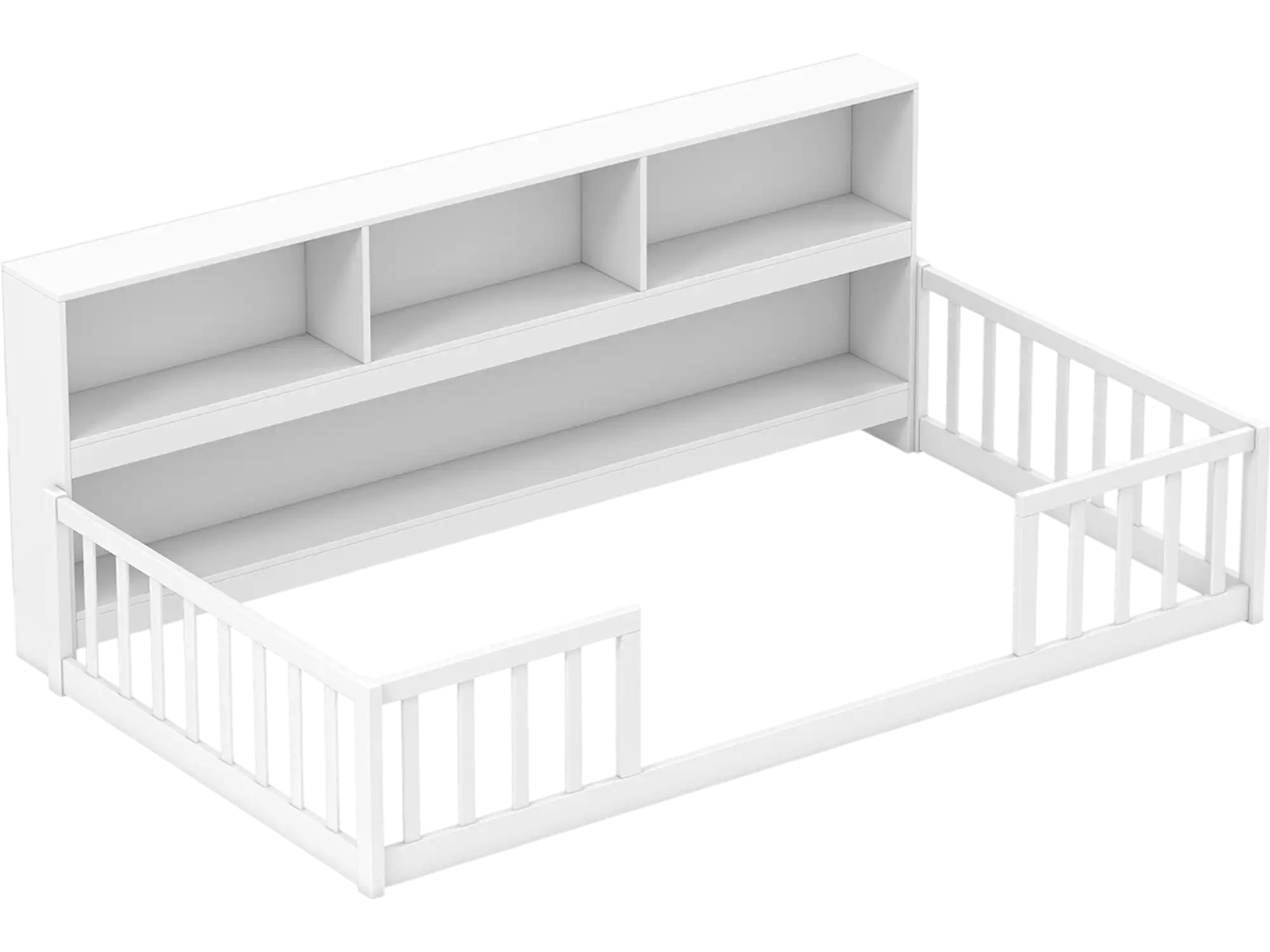 Costway Twin Montessori Floor Bed Frame with Bookcase 537821649 New