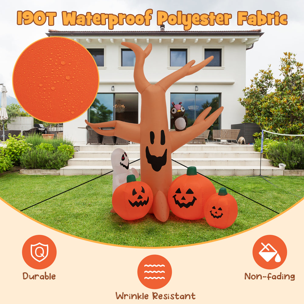 8 feet Halloween inflatable dead tree with LED lights, waterproof polyester fabric, perfect for outdoor yard decoration.