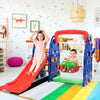 Colorful 3-in-1 climber with slide, swing, and basketball hoop for toddlers, perfect for outdoor play and fun.