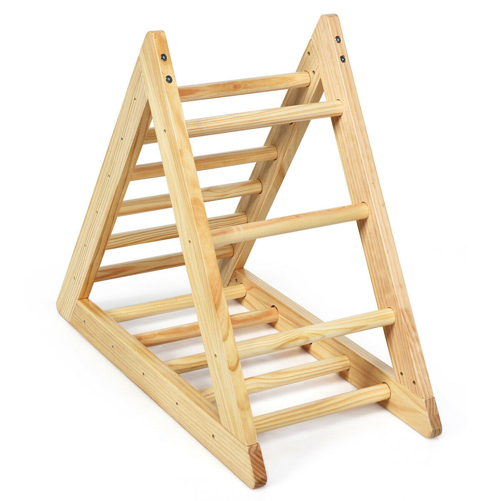 Wooden triangle climber for toddlers, made of pine, with a sturdy design for step training and motor skill development.