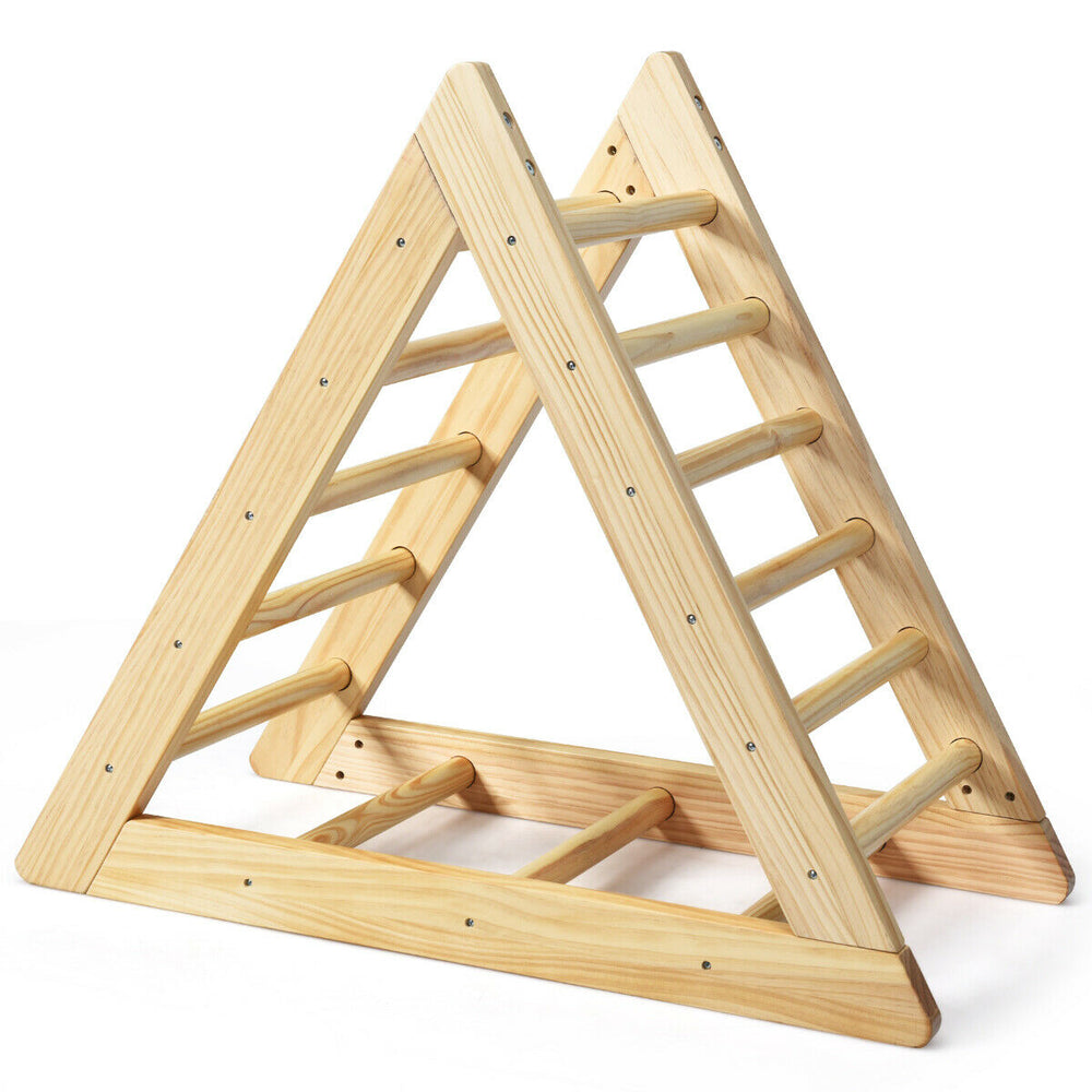 Wooden triangle climber for toddlers, made of pine, safe for children, supports 135 lbs, ideal for muscle development.