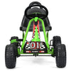 Green 4 wheel pedal powered ride-on with adjustable seat, designed for kids aged 3-6, featuring non-slip wheels.