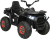 Kids electric 4-wheeler ATV in black with LED lights, MP3, and safety features for fun outdoor driving adventures.