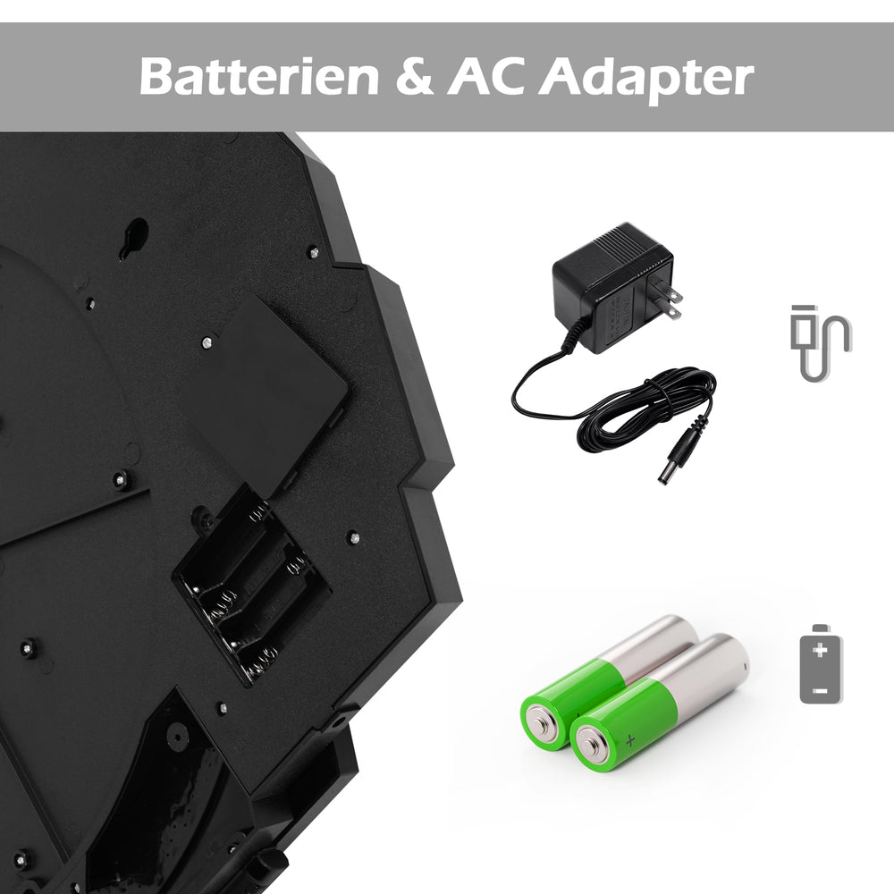 Battery compartment and AC adapter for the Professional Electronic Dartboard Set, suitable for game rooms and bars.