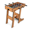 Side view of the space-saving table football featuring a durable handle and foldable design, ideal for easy movement.