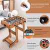 Space-saving table football with ergonomic handle, scoreboard, and properly sized goal for easy gameplay and storage.