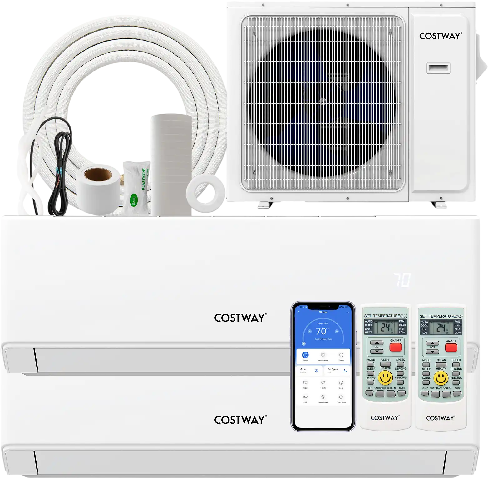 Costway UltrEco 18,000 BTU 2 Zone 22 SEER2 WiFi Mini Split Air Conditioner Heat Pump 594372816 New