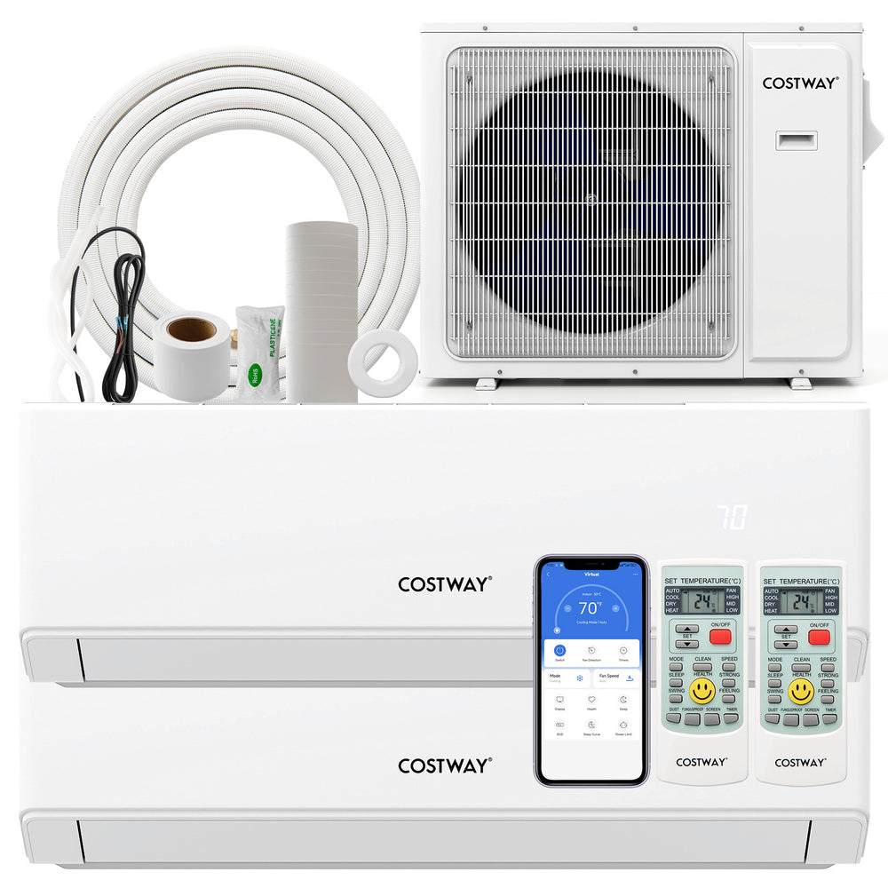 UltrEco Series 18000 BTU 2 Zone 22 SEER2 Mini Split Air Conditioner Wifi Enabled with Heat Pump-7K + 9K - Gallery View 1 of 10