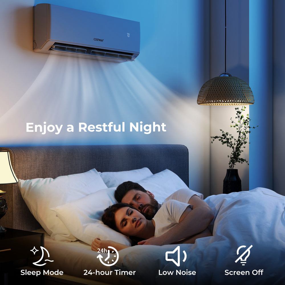 UltrEco Series 18000 BTU mini split air conditioner with heat pump, WiFi enabled, ideal for restful nights in multiple.