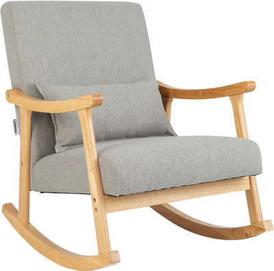 Costway Upholstered Rocking Accent Chair w/ Pillow Rubber Wood Frame 67138249 New
