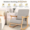 Modern gray upholstered rocking chair with rubber wood frame, ergonomic design, ideal for living room or bedroom.