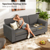 Gray upholstered teddy velvet 3-seat sofa with comfy back pillows, spacious seating for 4, ideal for living rooms.