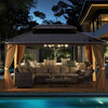 Spacious 16x12FT hardtop gazebo with aluminum frame, curtains, and netting for outdoor relaxation by the pool.