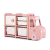 Toddler truck storage organizer in pink with two bins and drawers, perfect for kids' room organization.