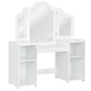 Kids vanity dressing table with tri-fold mirror and storage shelves, perfect for children's rooms and play areas.