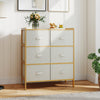 Fabric dresser with 6 drawers in natural bamboo, featuring folding bins, perfect for bedroom or living room storage.