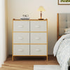 Natural bamboo fabric dresser with 6 drawers and slatted top, ideal for bedroom or living room storage.