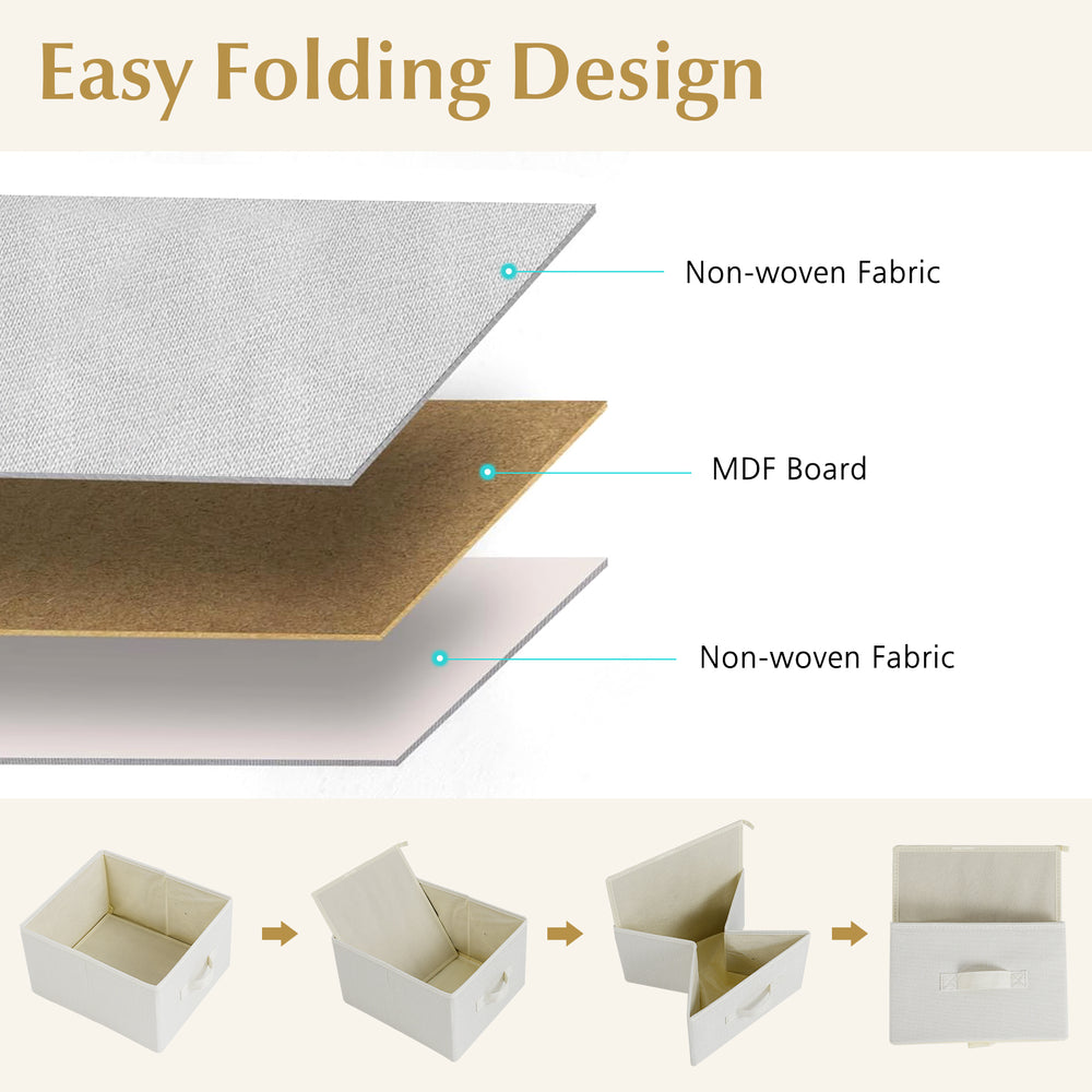 Folding design of fabric bins for the natural bamboo dresser with 6 drawers, ideal for bedroom or living room storage.